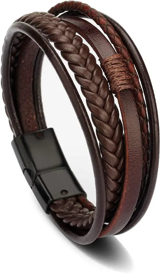 Men's Beaded Brown Leather Bracelet