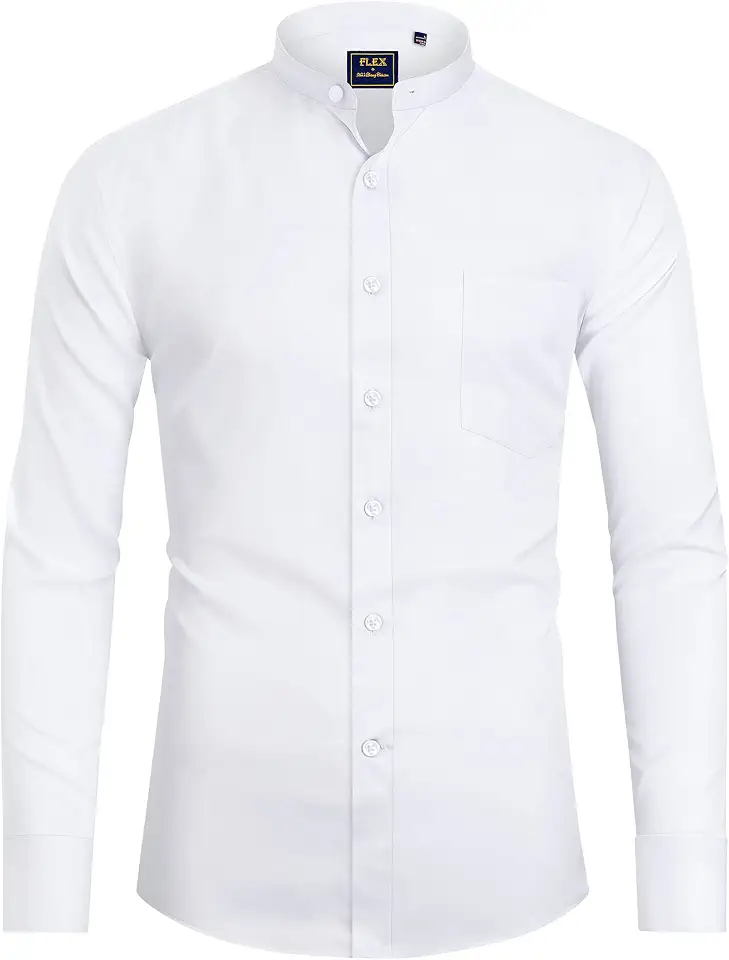 Men's White Cotton Band Collar Dress Shirt
