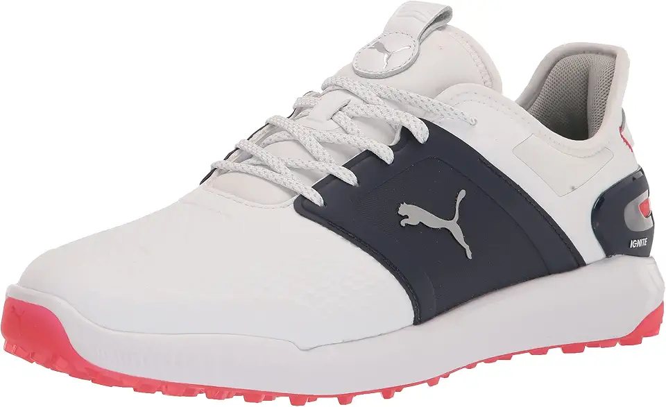 Men's White And Navy Saddle Golf Shoes
