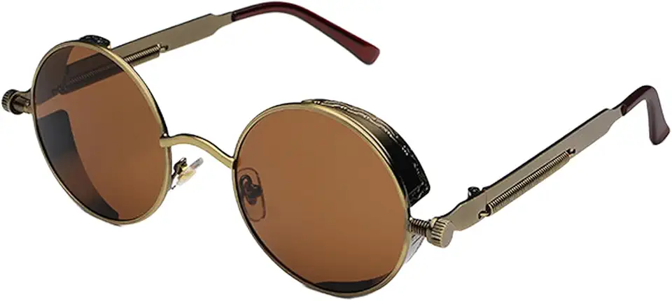 PROUDDEMON Retro Gothic Steampunk Sunglasses for Women Men Round Lens Metal Frame