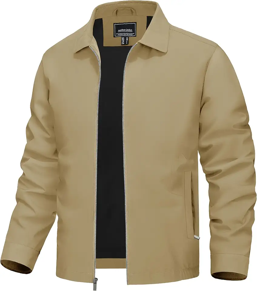 TACVASEN Mens Lightweight Windbreaker Full Zip Up Laydown Collar Jackets Light Casual Coat with Zip Pockets