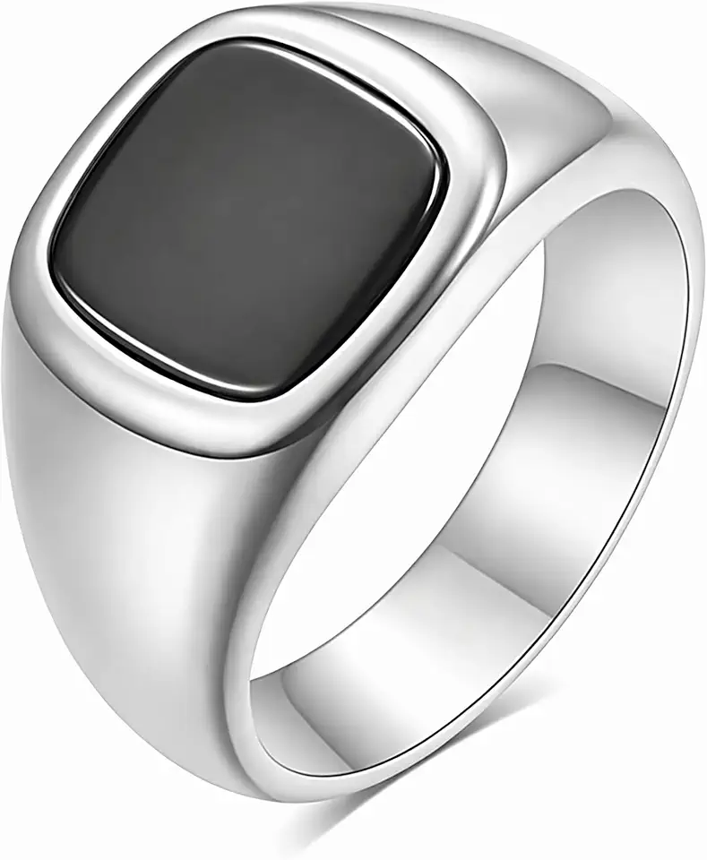 MYNENEY Square Signet Ring Stainless Steel Statement Classic for Men