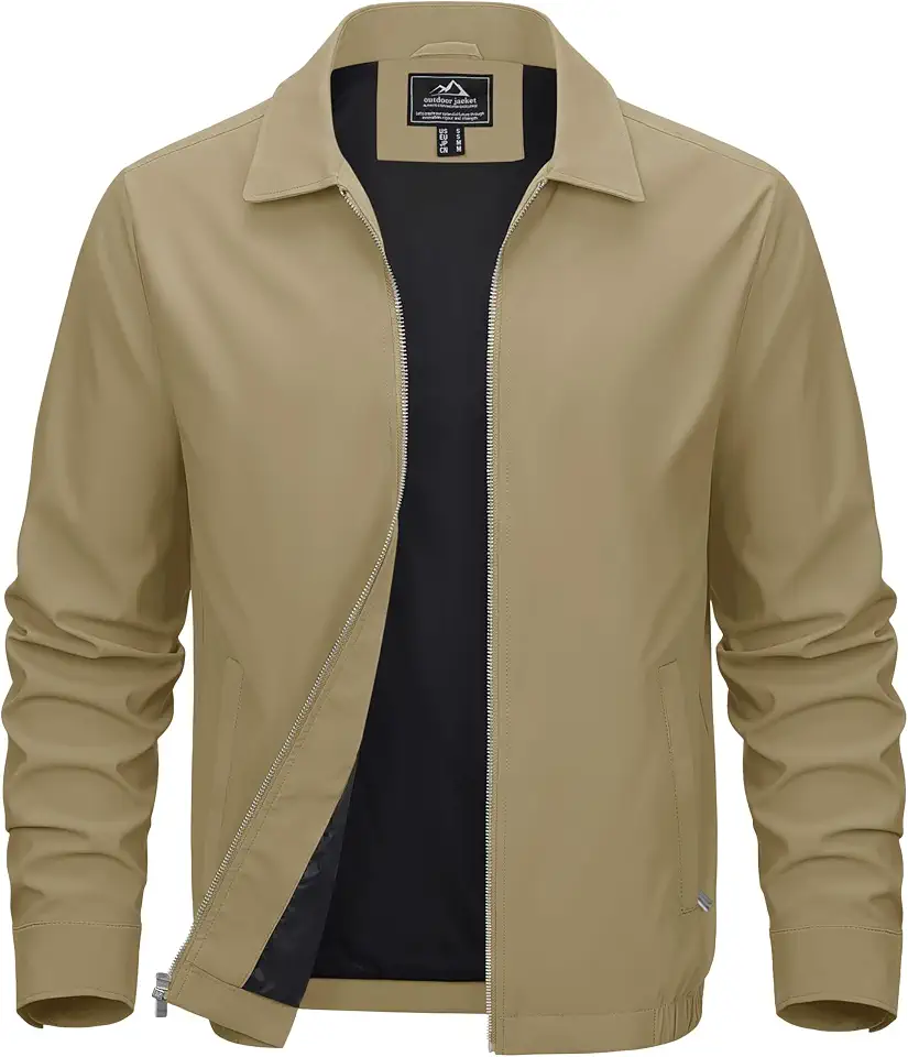 MAGCOMSEN Men's Lightweight Jackets Full Zip Up Light Coat Laydown Collar Jacket Casual Windbreaker Jacket with Zip Pockets
