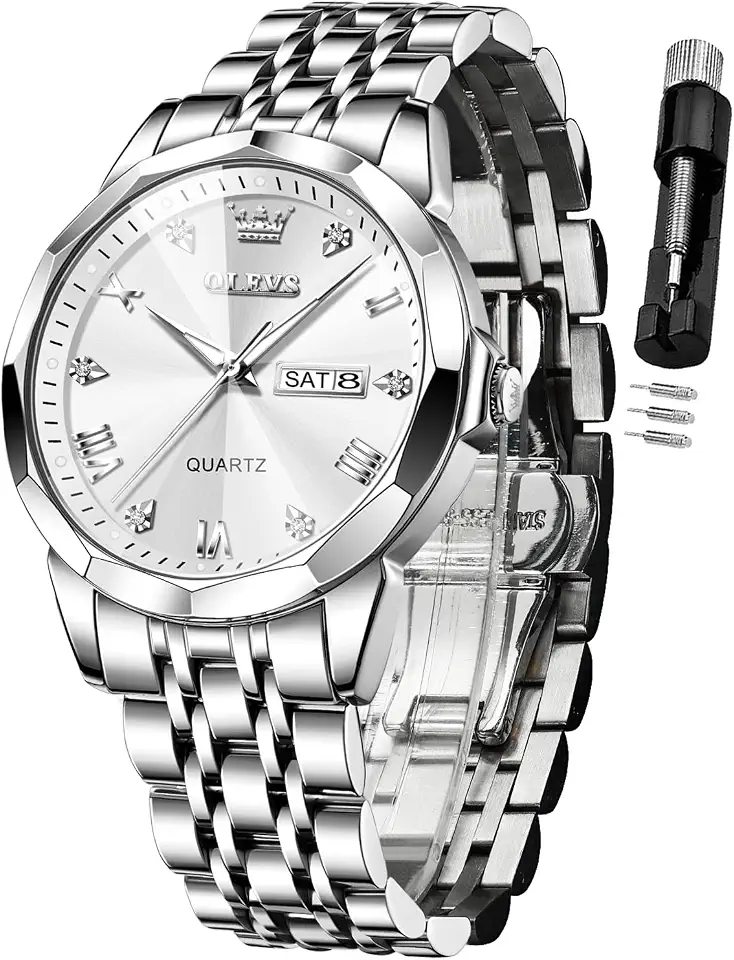 OLEVS Watch for Men Diamond Business Dress Analog Stainless Steel Waterproof Luminous Date Two Tone Luxury Casual Wrist Watch