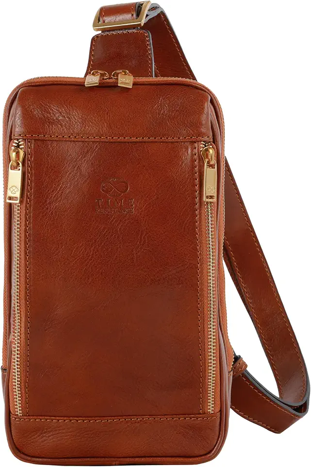 Time Resistance Leather Crossbody Bag - Brown Sling Bag - Messenger Bag for Men and Women - Handmade Shoulder Bag Backpack
