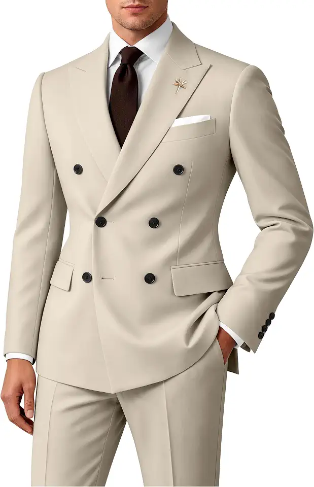 Global Recycled Standard Wangyue Mens Suits Double Breasted Suit Men Slim Fit 2 Piece Wedding Prom Double Breasted Blazer Groom Suit Pants Sets