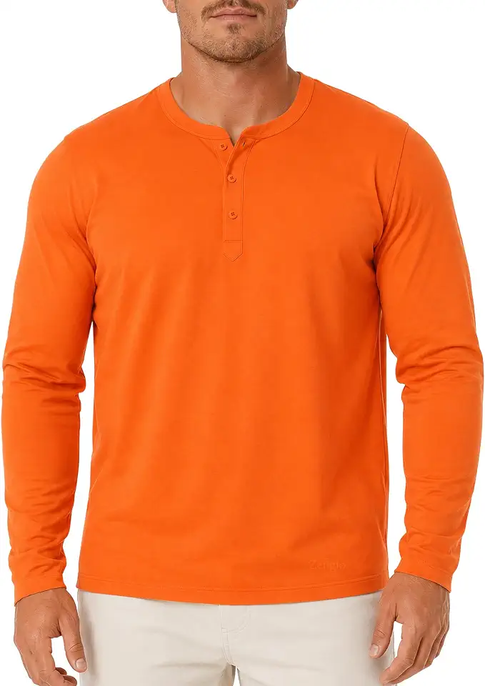 Zengjo Henley Shirts for Men Long Sleeve 3 Button Cotton Blend T-Shirt