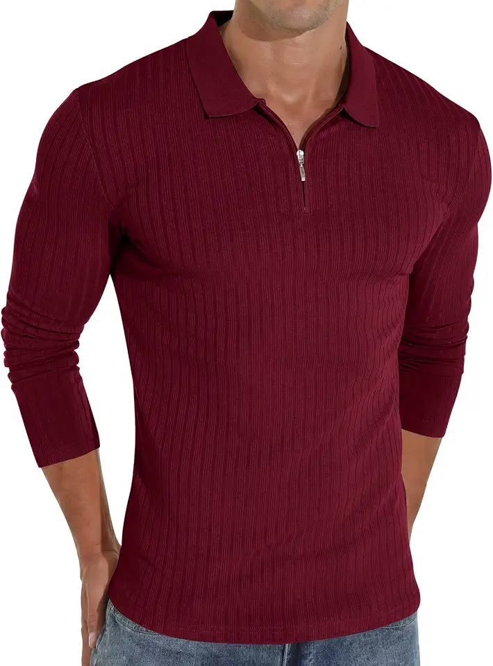Askdeer Men's Polo Shirts Slim Fit Short/Long Sleeve Zipper Polo T Shirt Casual Golf Shirt Classic Tee
