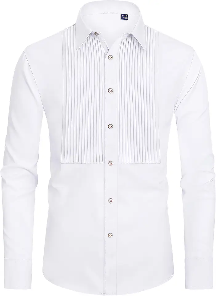 Global Recycled Standard J.VER Men's Tuxedo Shirt Formal Dress Shirt Pleated Long Sleeve Button Down Shirts for Prom Party Wedding