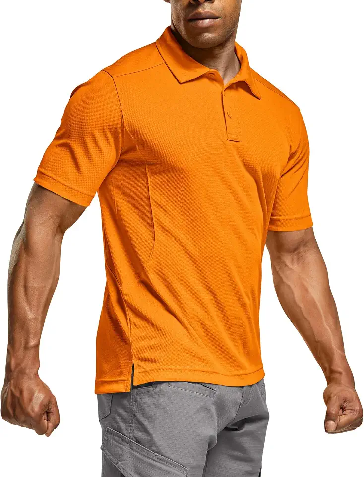 CQR Men's Quick Dry Tactical Polo Shirt, Lightweight Breathable Performance Polo, Short Sleeve UPF 50+ Outdoor Golf Shirt