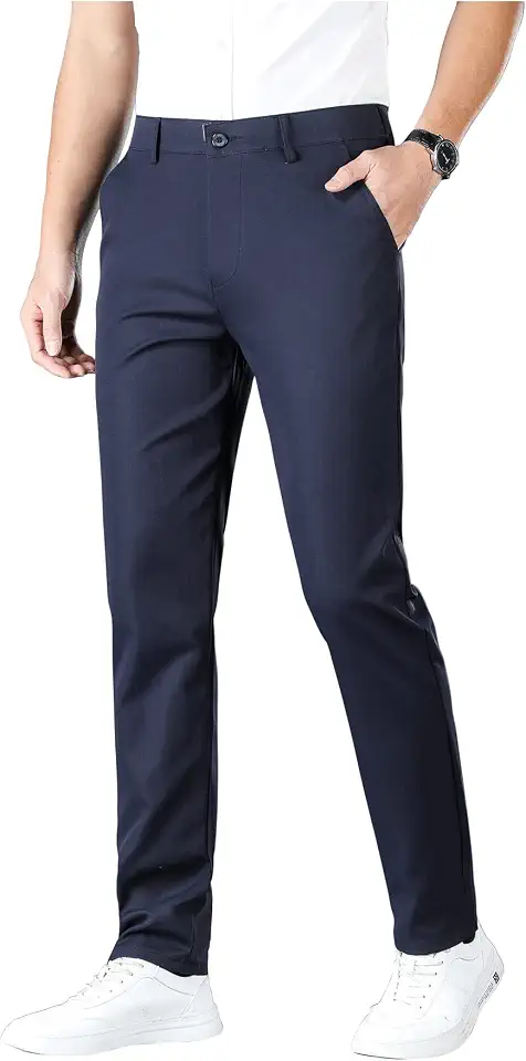 ESSYSHE Men’s Slim Fit Flat Front Dress Pants Wrinkle Free Khaki Pants