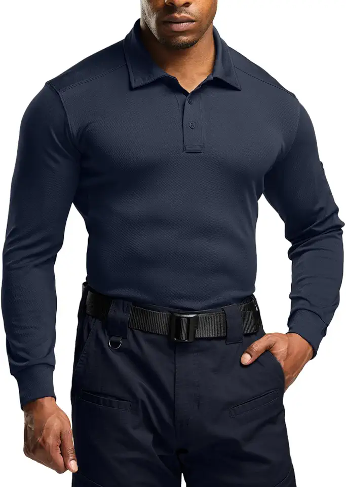 Men's Slim Fit Navy Blue Long Sleeve Polo Shirt