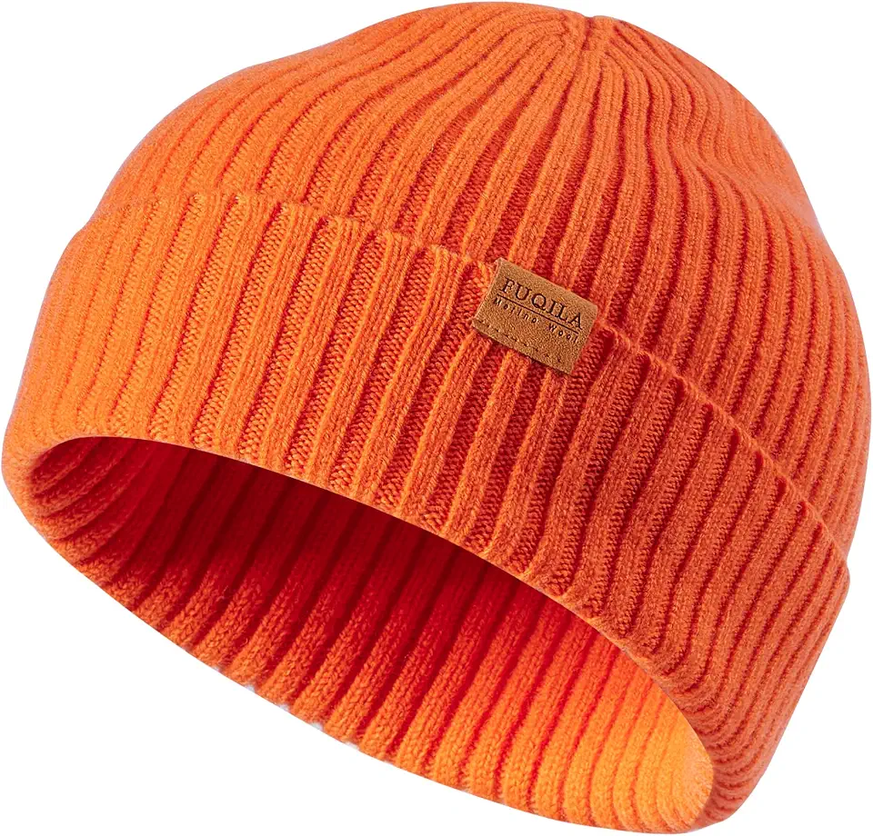 100% Merino Wool Cuff Beanie Hat, Unisex Warm Winter Caps Soft, Breathable & Cozy Stretchy Knitted Cuffed Cap