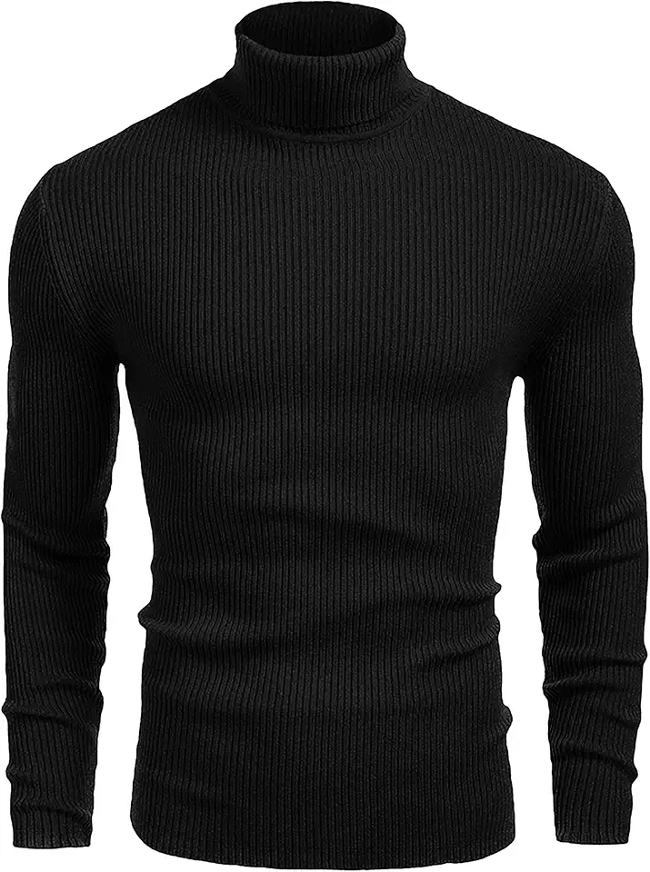 URBAN BUCK Turtleneck Men Long Sleeve Knitted Sweater - Ultra Soft Cotton Slim Fit Ribbed Winter Turtle Mock Neck Sweatshirt