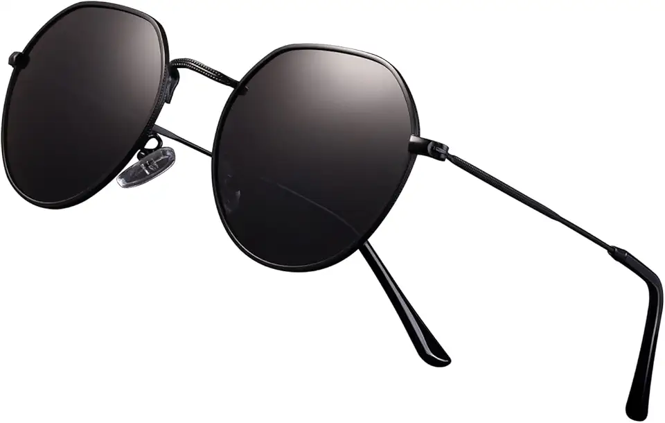 Men's Black Frame Round Sunglasses