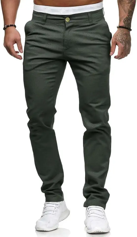 HUNGSON Mens Chinos Slim Fit Stretch Flat-Front Skinny Dress Pants
