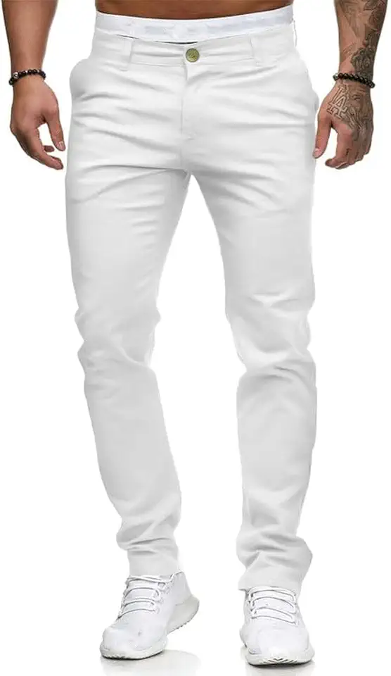 HUNGSON Mens Chinos Slim Fit Stretch Flat-Front Skinny Dress Pants
