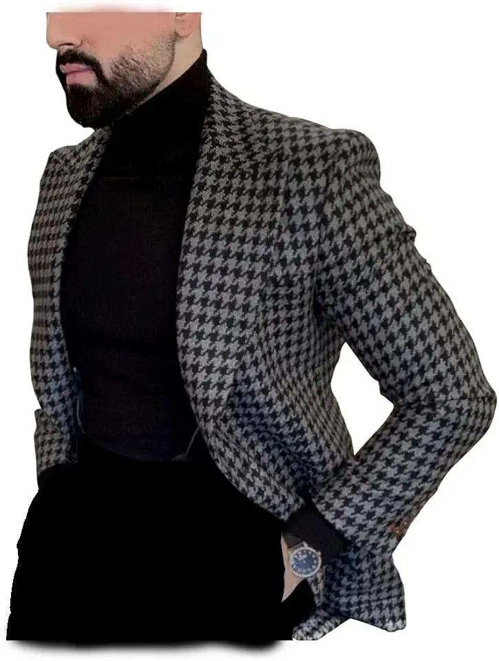 Mens Houndstooth Blazer Suit Slim Fit for Wedding Prom Party