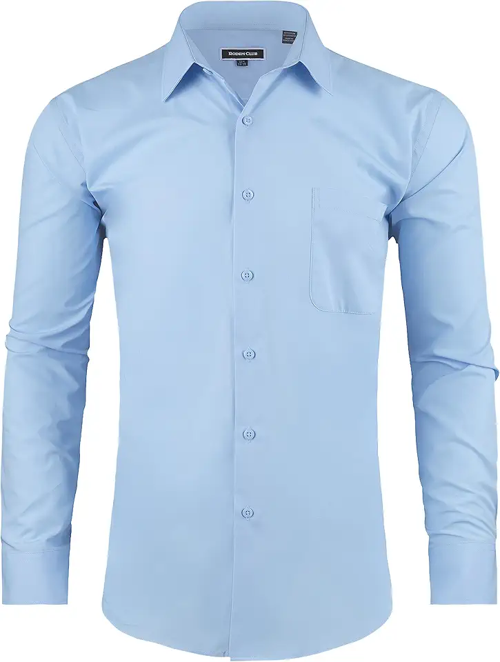 Men's Dress Shirt Regular Fit Long Sleeve Wrinkle-Resistant Business Formal Solid Button Down Shirts with Pocket