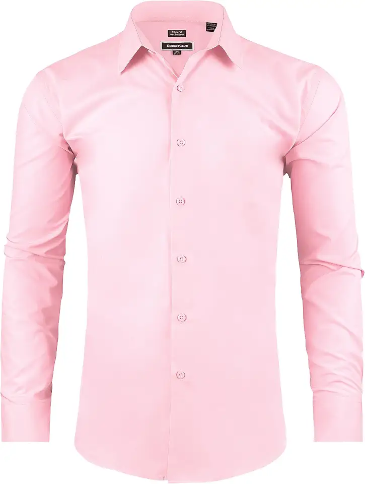 Men's Dress Shirt Solid Slim Fit Stretch Wrinkle-Free Long Sleeve Business Formal Casual Button Down Shirts