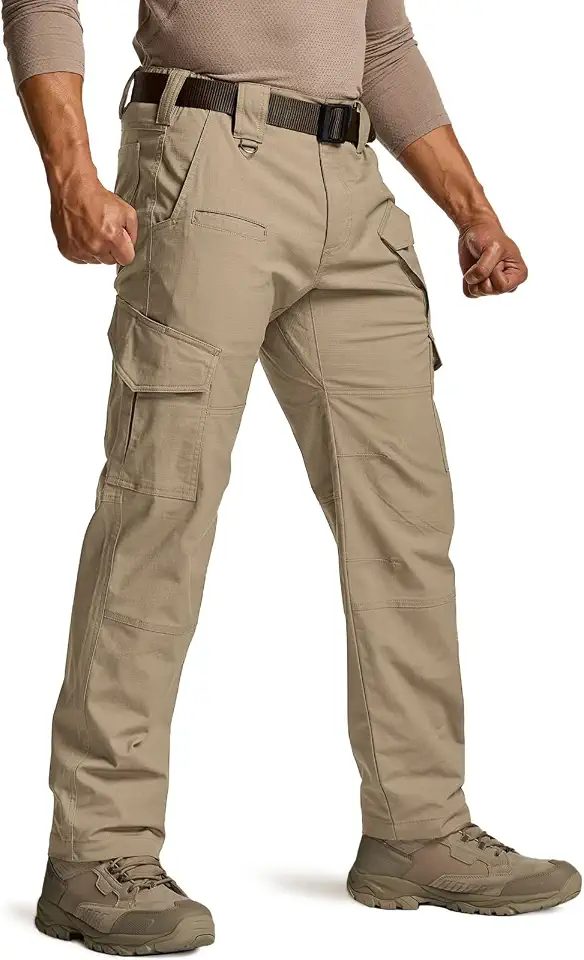CQR Men's Flex Ripstop Tactical Pants, Water Resistant Stretch Cargo Pants, Lightweight EDC Hiking Work Pants