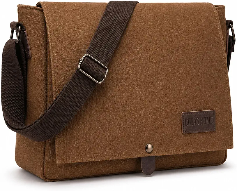 Mens Canvas Messenger Bag, Satchel Bag for Men, Fits 14" Laptop, Compact Work Bag for Office & Travel