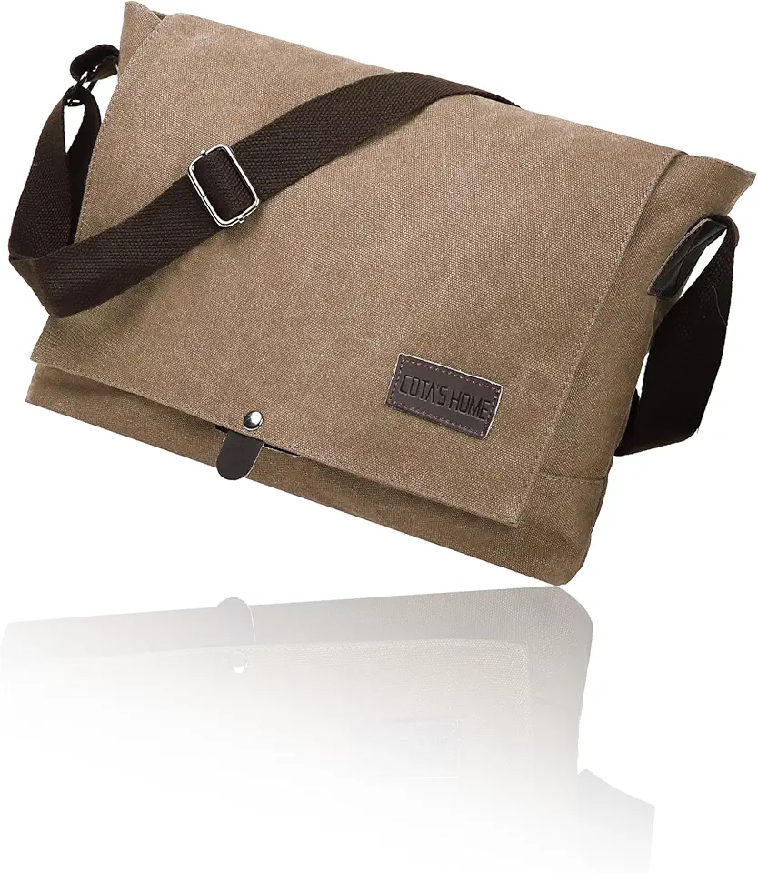 Mens Canvas Messenger Bag, Satchel Bag for Men, Fits 14" Laptop, Compact Work Bag for Office & Travel