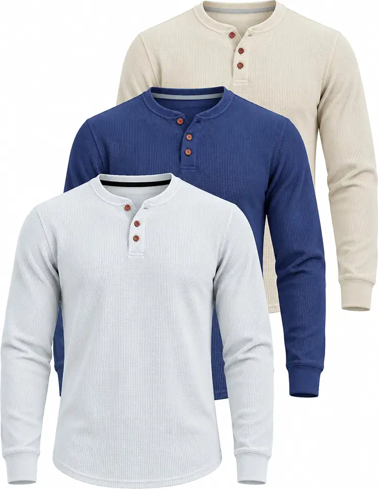 Liberty Pro 3 Pack Men's Waffle Henley Long Sleeve