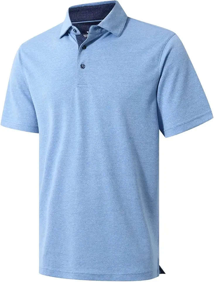 VEBOON Men's Polo Shirts Long and Short Sleeve Cotton Blend Heather Moisture Wicking Casual Collared Shirts