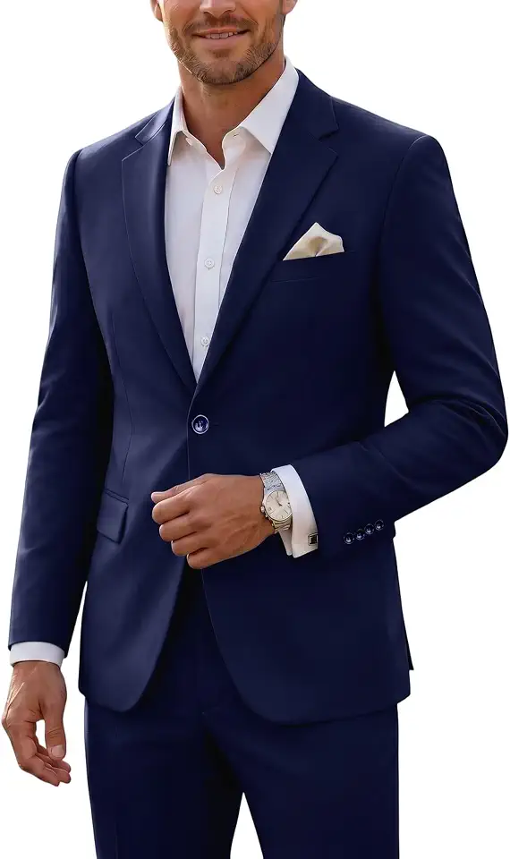 Global Recycled Standard JPF Men's 2 Piece Slim Fit Suit Set, Solid Jacket Pants Set with Tie