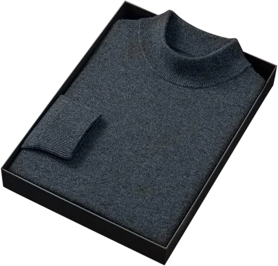 Men's 100% Merino Wool Mock Neck Sweater, Long Sleeve Solid Pullover