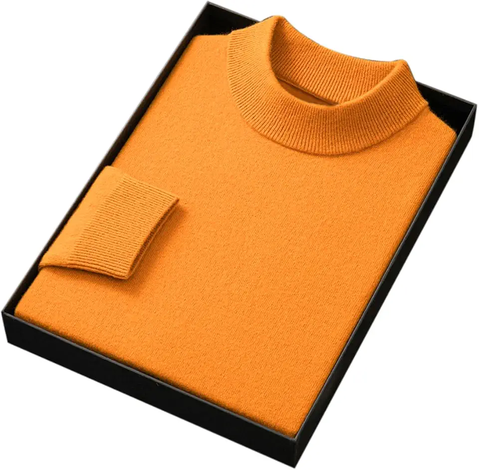Men's 100% Merino Wool Mock Neck Sweater, Long Sleeve Solid Pullover