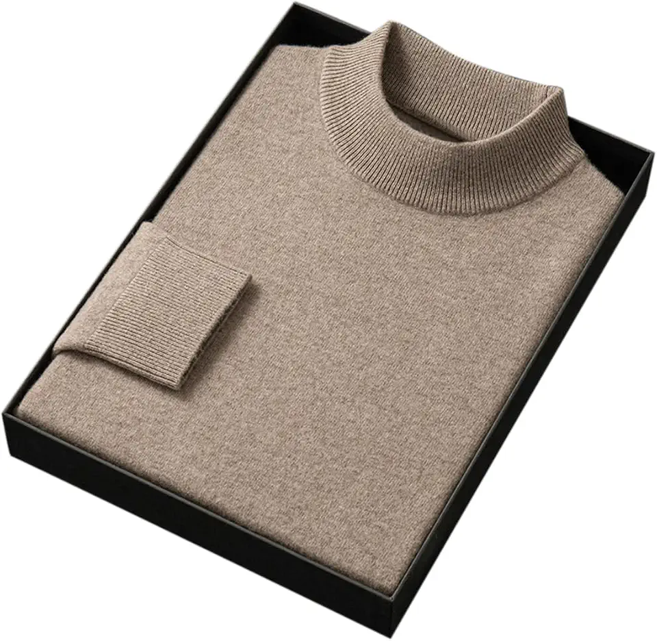 Men's 100% Merino Wool Mock Neck Sweater, Long Sleeve Solid Pullover