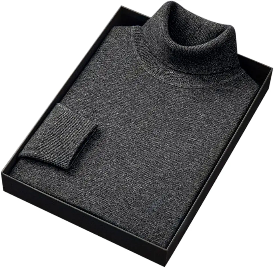 Men's 100% Merino Wool Turtleneck Sweater, Long Sleeve Solid Pullover