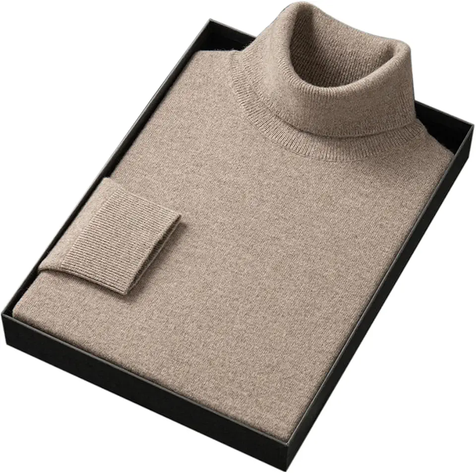 Men's 100% Merino Wool Turtleneck Sweater, Long Sleeve Solid Pullover