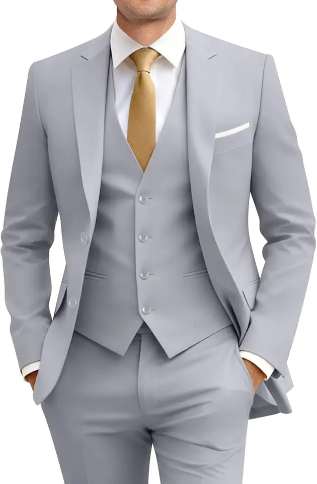 Men's Slim Fit 3 Piece Suit Two Button Business Wedding Dress Tux Suit Set Jacket Vest Pants with Tie