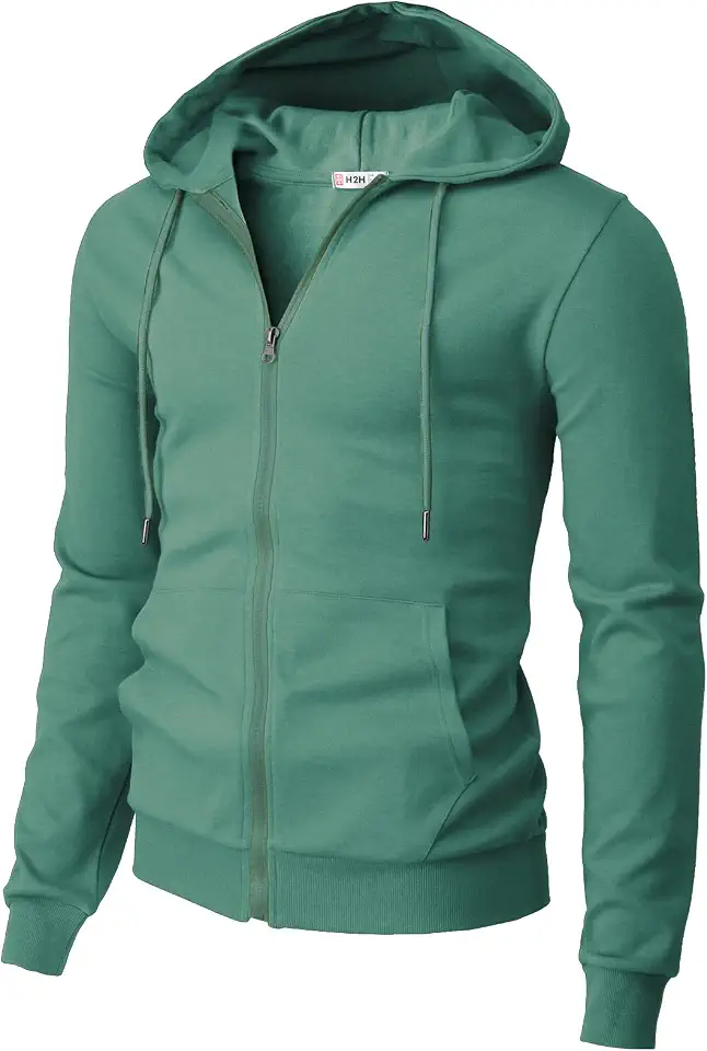 H2H Men's Zip Up Hoodie Lightweight Long Sleeve Basic Slim Fit Cotton SweatShirt with Pocket