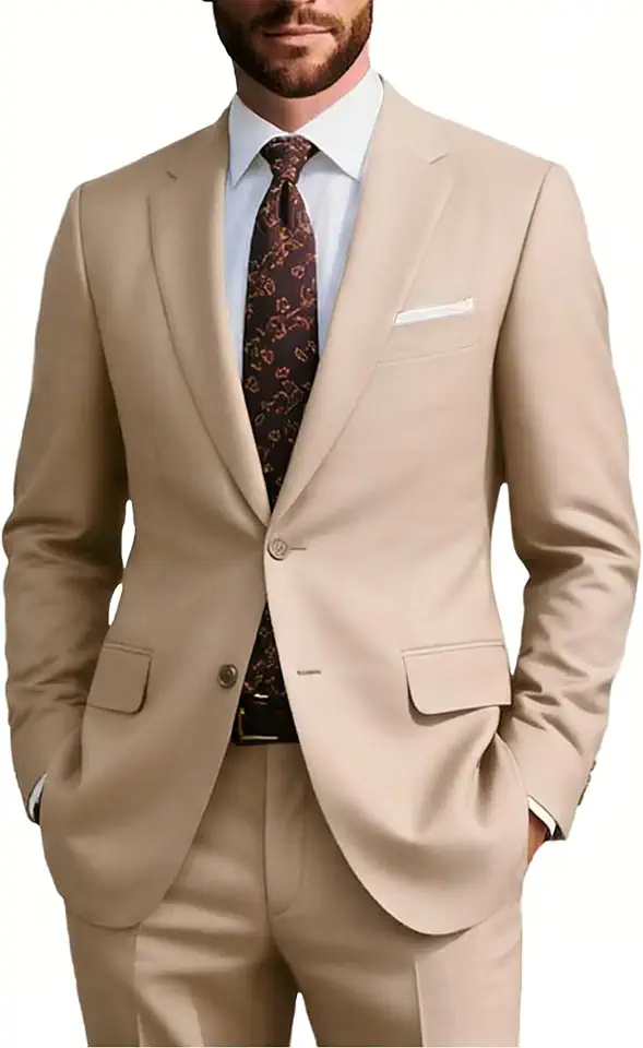 Mens Formal Suit Set 2 Piece, Business Casual Blazer Pants Men Tuxedo for Wedding Prom, Adjustable Waist