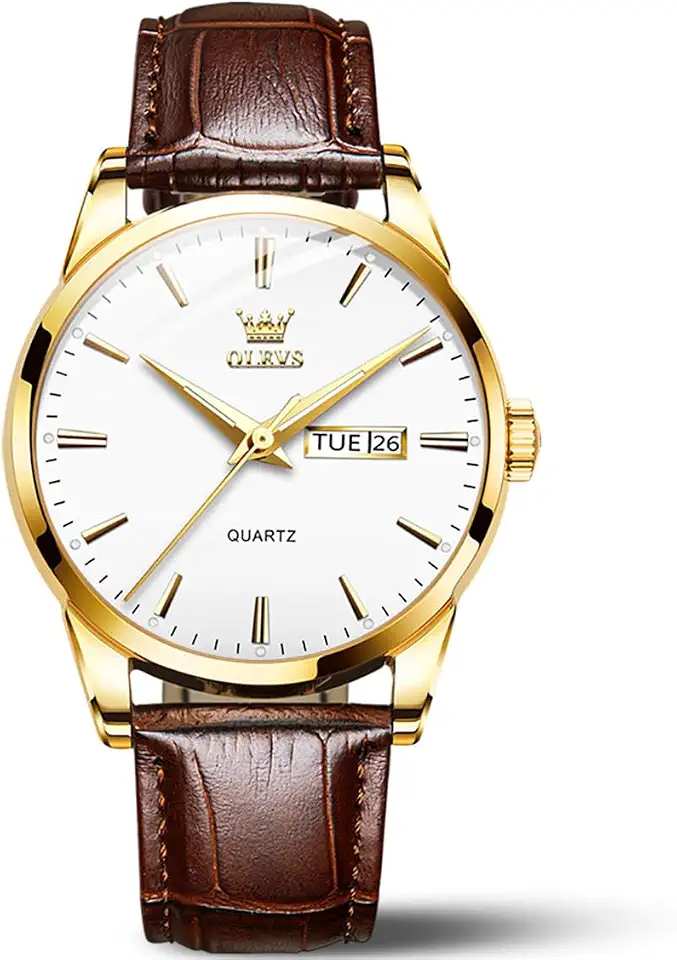 OLEVS Leather Watches for Men Casual Easy to Read Quartz Number Waterproof