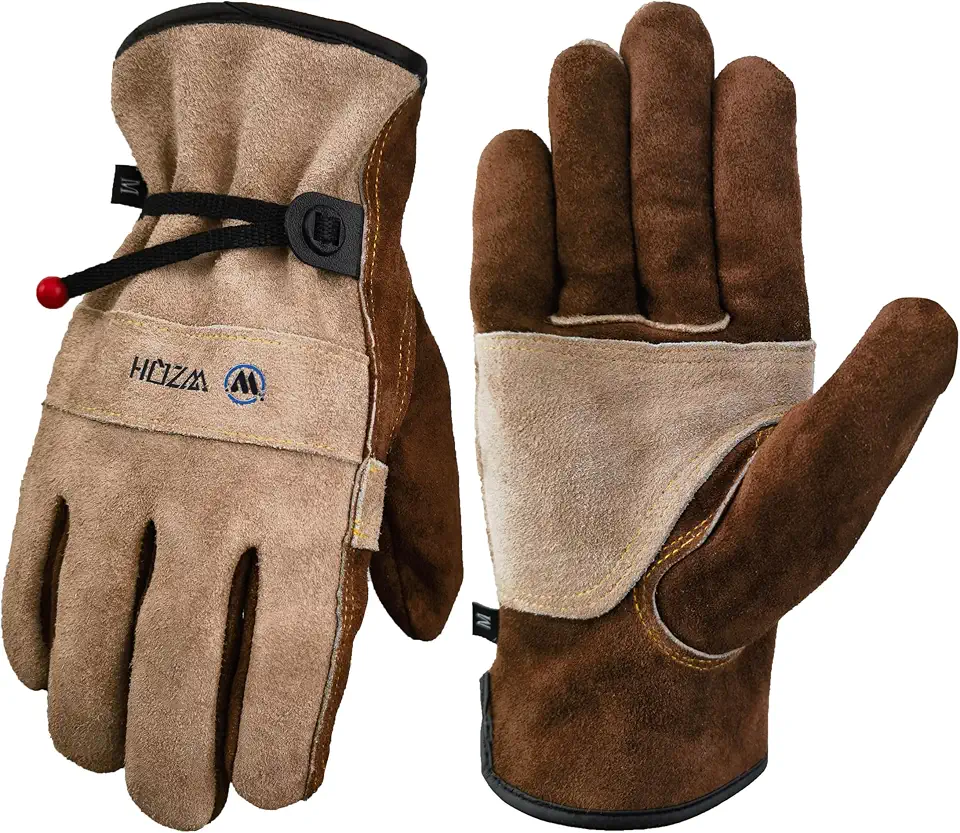 Global Recycled Standard WZQH Leather Work Gloves for Men or Women.Gardening,Welding,Coffee-grey L