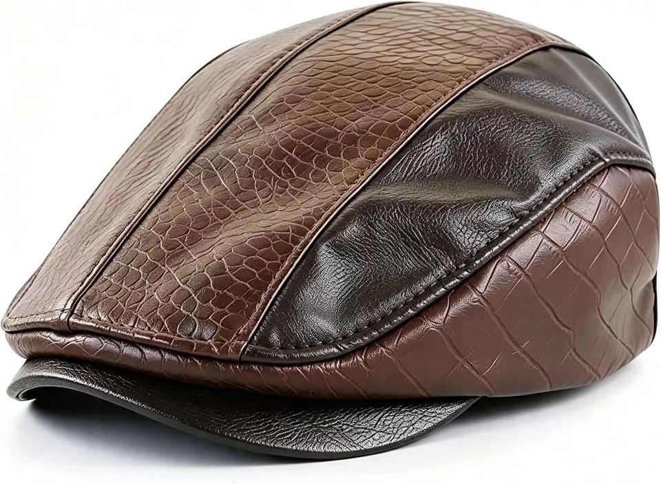 Men's Brown Leather Newsboy Cap
