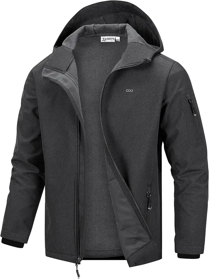33,000ft Men's Hooded Fleece Lined Rain Shell Jacket Waterproof Lightweight