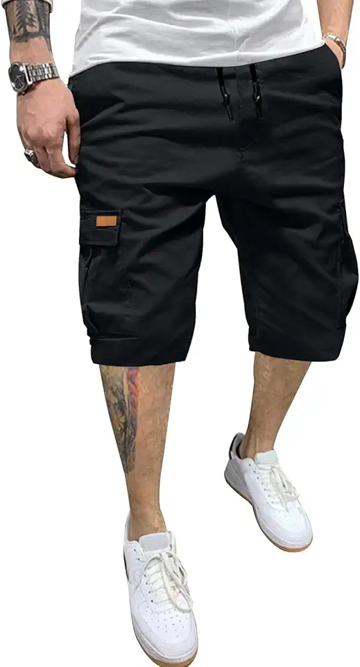 JMIERR Men's Cotton Chino Stretch Twill Cargo Shorts with Pockets