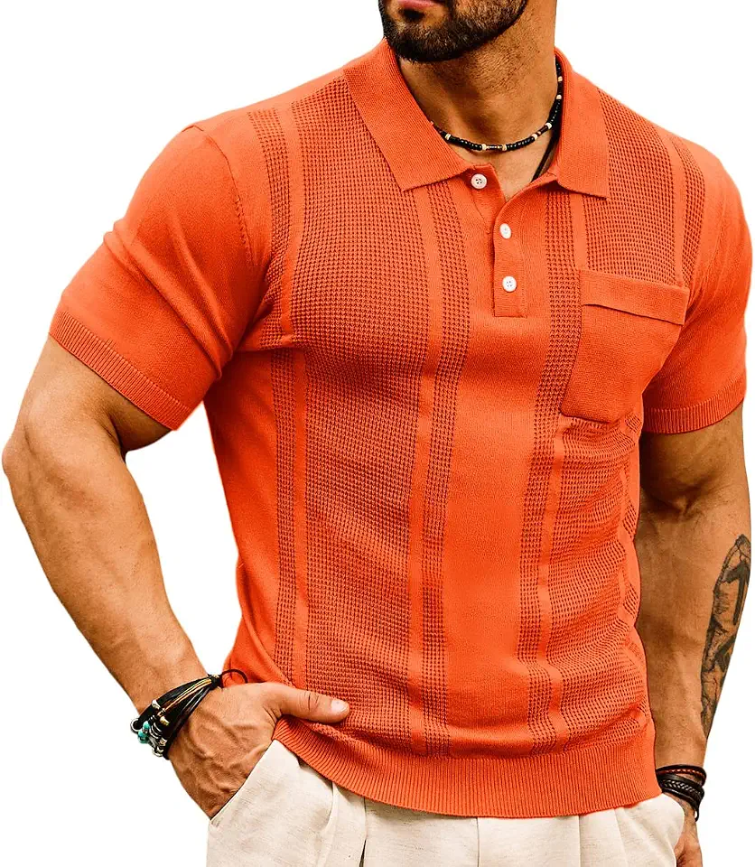 GRACE KARIN Mens Breathable Polo Shirts Short Sleeve Lightweight Knit Texture Golf Shirts Knitwear