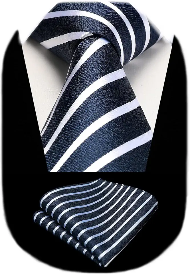 HISDERN Stripe Tie Mens Ties with Pocket Square Set Classic 3.4'' Silk Formal Necktie Handkerchief for Business Wedding