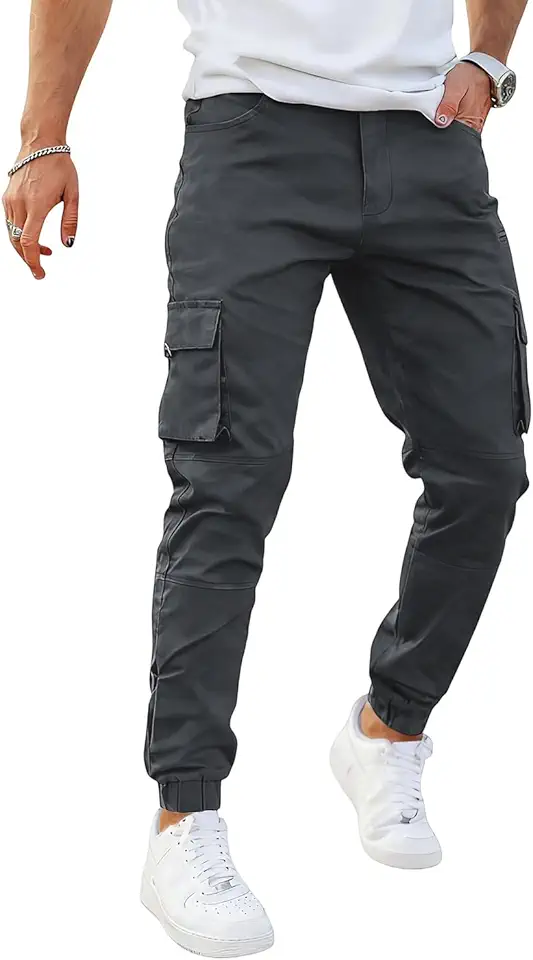 GINGTTO Mens Cargo Jogger Pants Slim Fit Stretch Zipper Pockets Thick Cotton Pants for Men