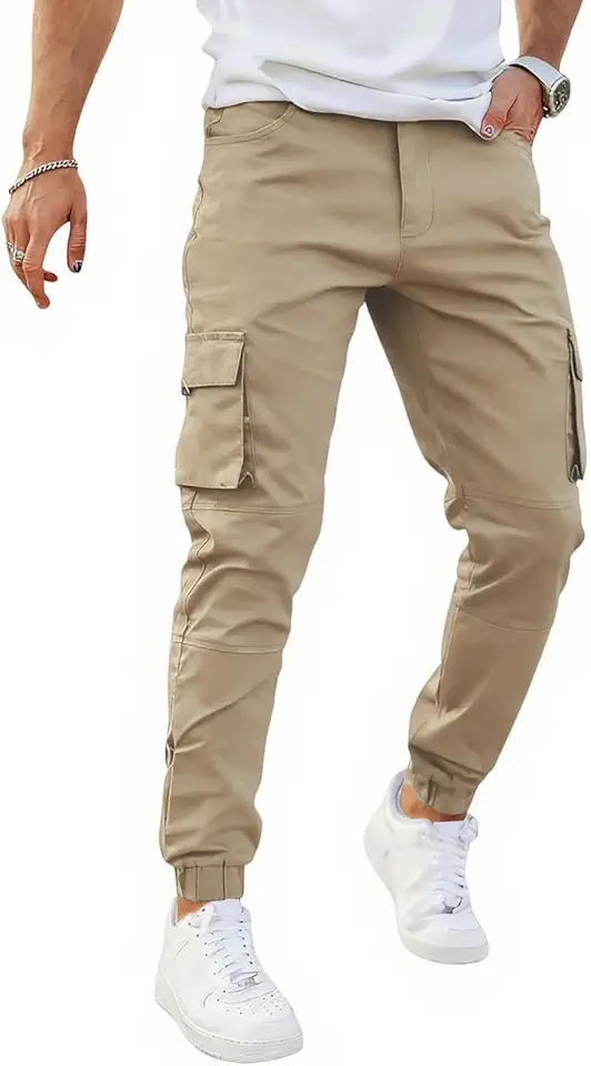 GINGTTO Mens Cargo Jogger Pants Slim Fit Stretch Zipper Pockets Thick Cotton Pants for Men