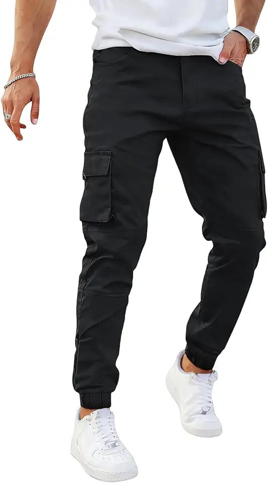 GINGTTO Mens Cargo Jogger Pants Slim Fit Stretch Zipper Pockets Thick Cotton Pants for Men
