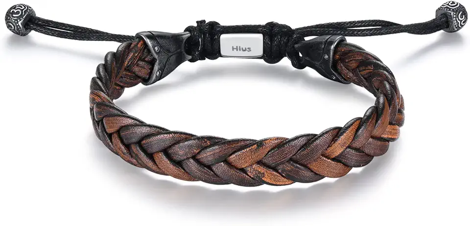 Leather Bracelet for Men, Adjustable Braided Leather Bracelet Wristband, Men's Leather Jewelry