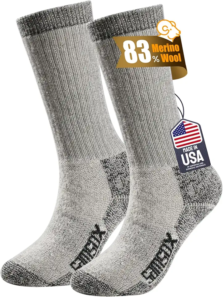 SAMSOX Merino Wool Boot Socks, Made in USA, Heavyweight with Full Cushion, Tactical Socks for Hunting (Bozeman)